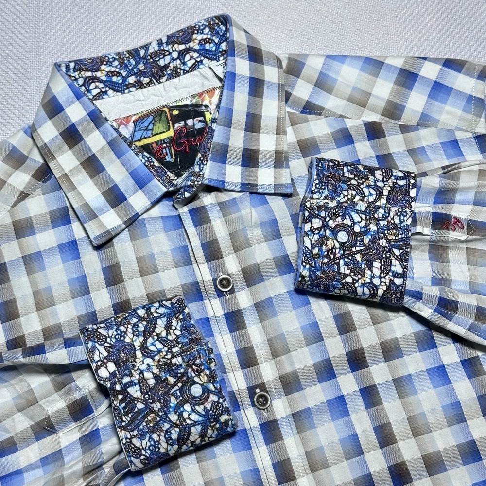 Robert Graham Button Up Shirt Mens Small‎ Gingham Check Plaid Paisley Flip Cuffs